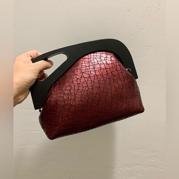 Handmade Genuine Embossed Leather Wooden Frame Hand Clutch/Crossbody/Evening Bag - Picture 5 of 16